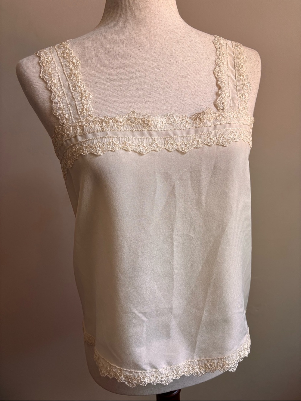 Vintage Ivory Satin Lace Camisole Top Size 8 Romantic Cottagecore Lingerie Style